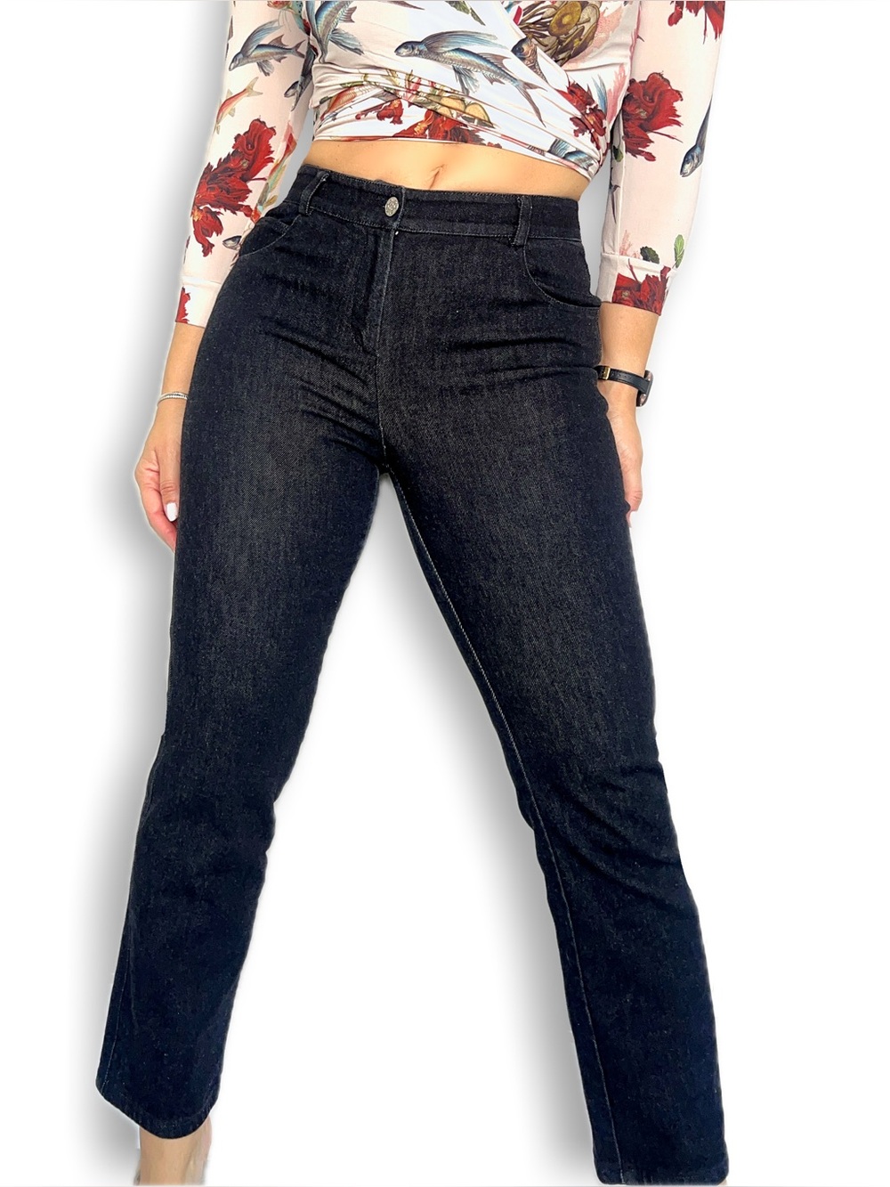 St John High-Rise Black Women's Straight Jeans - Classic Dark Denim